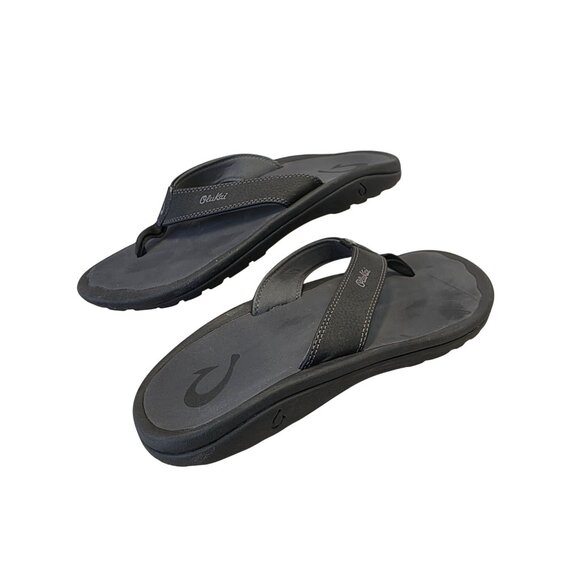 OluKai Ohana Mens Flip Flops Sandals Size M/12 Gray Synthetic Rubber Sole - Picture 1 of 12